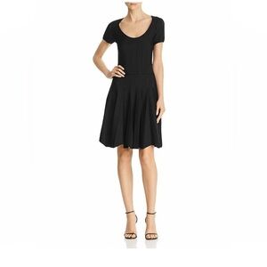 SHOSHANNA Ribbed V-Neck Fit and Flare Black Dress